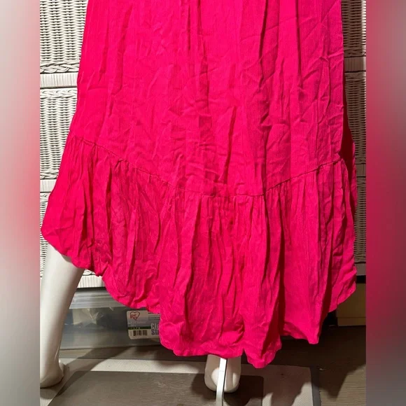 Lulus Maxi Dress High Low Smocked Low Cut Ruffles Layered in Hot Pink Size M NWT - Picture 8 of 11